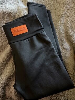 Black Stretch Leggings With “Fashion” Accent Patch | Pre-Loved